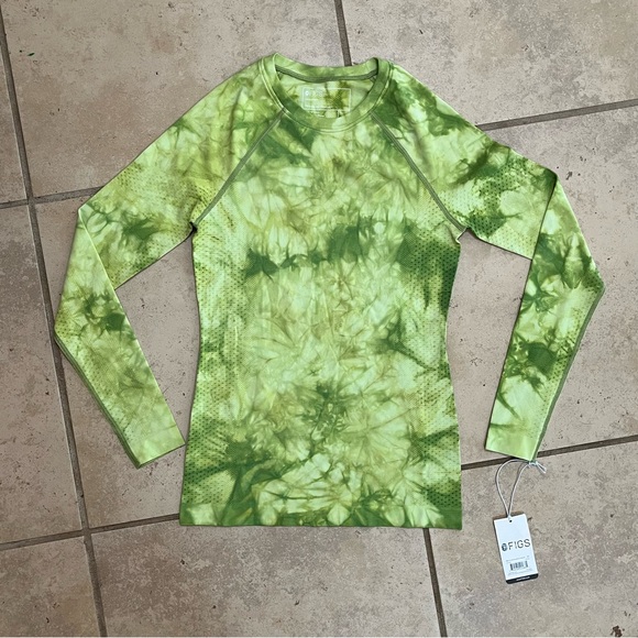 FIGS Salta Seamless Green Tie Dye XS Underscrub Long Sleeve Compression Stretchy - Picture 9 of 10